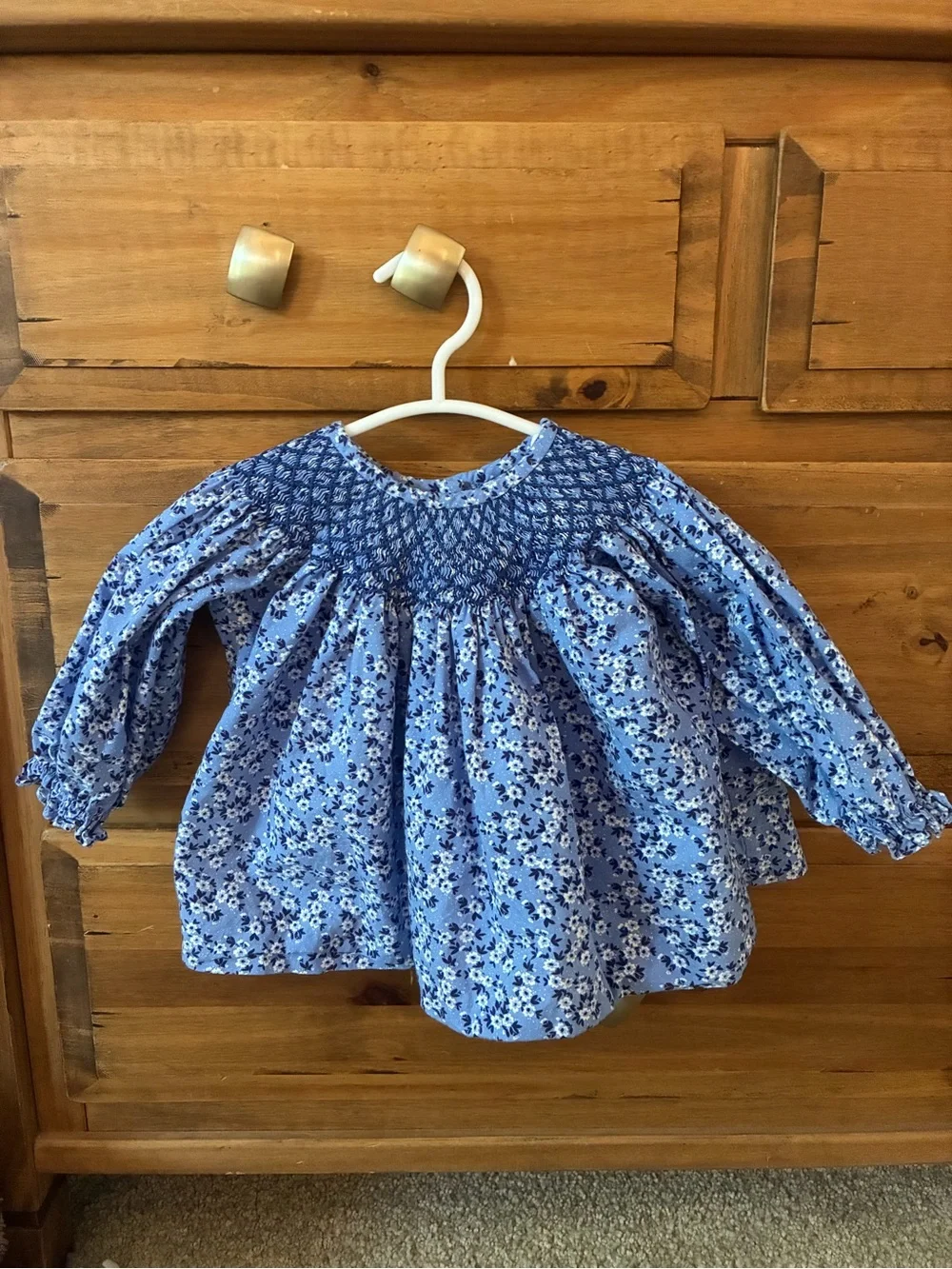 Blue Floral Smocked Long-Sleeve Blouse for Kids